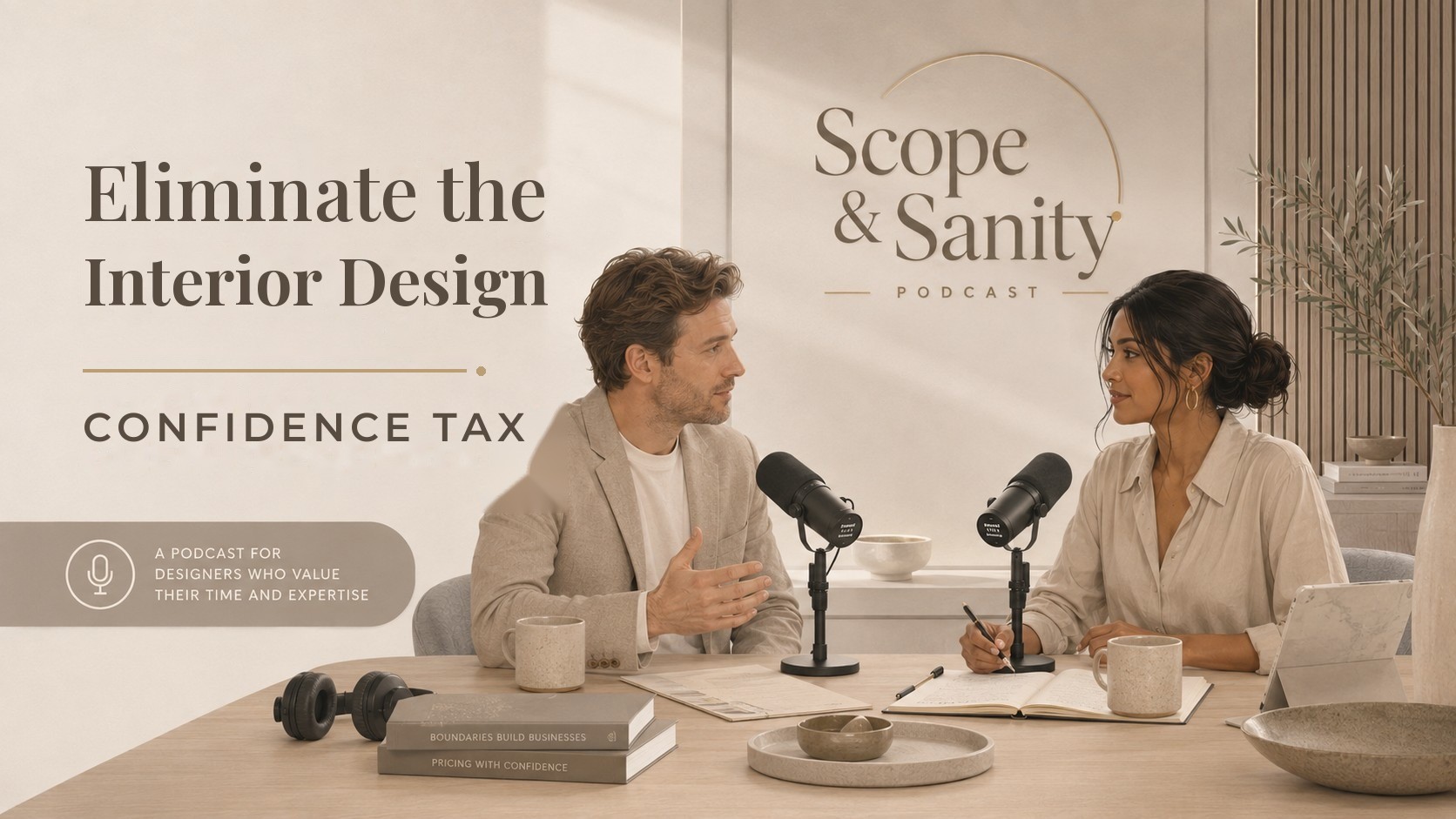 Scope & Sanity podcast - Eliminate the Interior Design Confidence Tax. A podcast for designers who value their time and expertise.